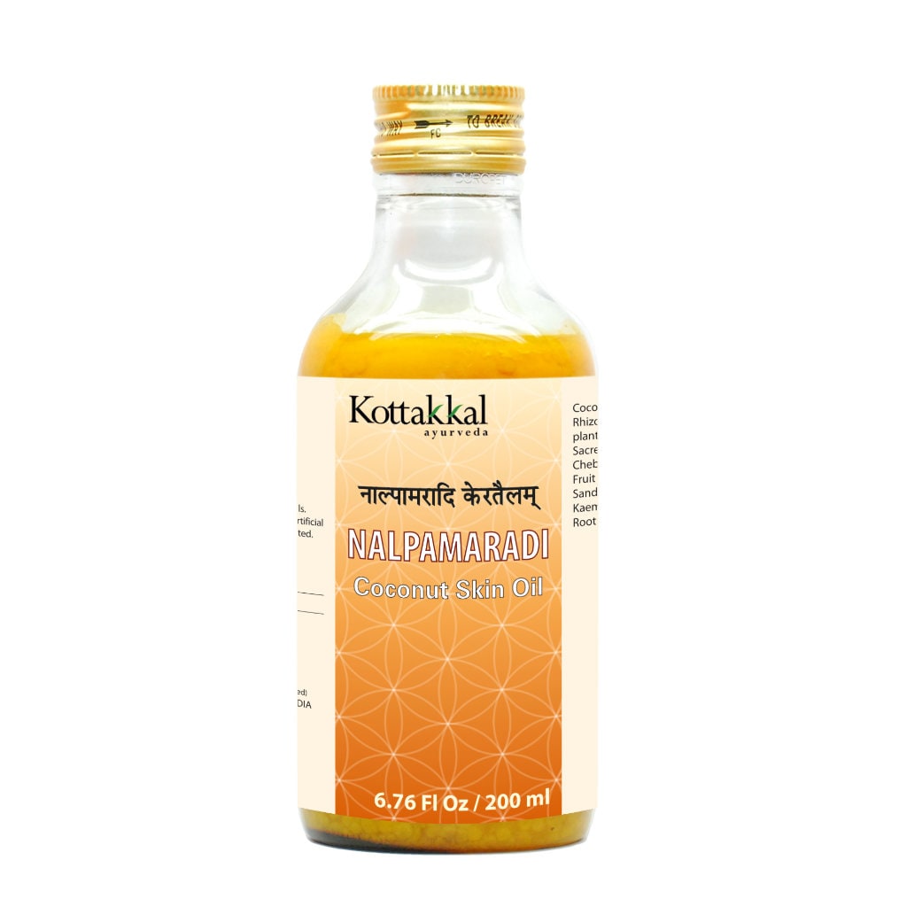 Nalpamaradi Coconut Skin Oil Bottle, Ayurvedic Product manufactured by Arya Vaidya Sala, Kottakkal Ayurveda for USA Distribution