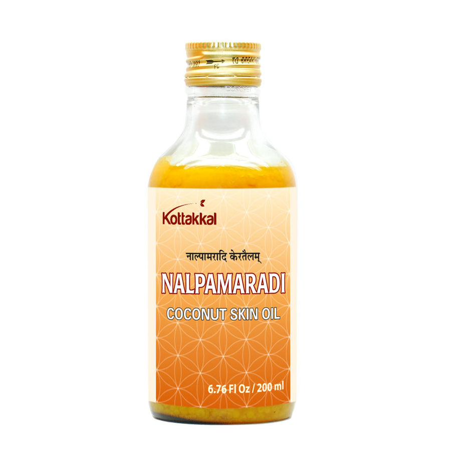 Nalpamaradi Coconut Skin Oil Bottle, Ayurvedic Product manufactured by Arya Vaidya Sala, Kottakkal Ayurveda for USA Distribution